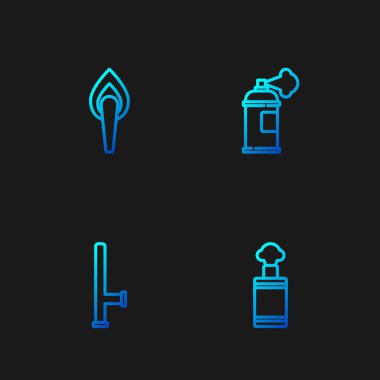 El bombası, polis kauçuk copu, meşale alevi ve boya spreyi. Renk simgeleri. Vektör