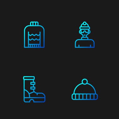 Kış şapkası, su geçirmez lastik bot, Noel süveteri ve atlet. Renk simgeleri. Vektör