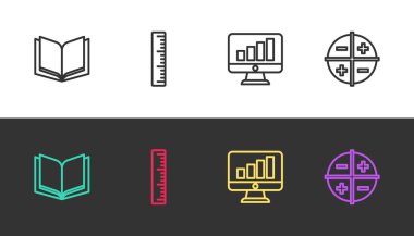 Satır Açık Kitap, Cetvel, grafik grafikli bilgisayar monitörü ve XYZ koordinat sistemini siyah beyaz olarak ayarla. Vektör