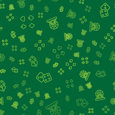 İskambil kağıtlarının, zar oyunlarının ve piyango makinelerinin çizgisini kusursuz bir şablona ayarlayın. Vektör