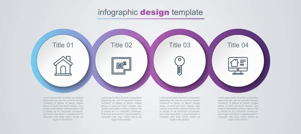 Állítsa Vonalat Ház Terv Kulcs Online Ingatlan Ház Üzleti Infografikai — Stock Vector