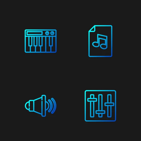 Set Line Soundmixer Controller Lautstärke Musik Synthesizer Und Buch Mit — Stockvektor