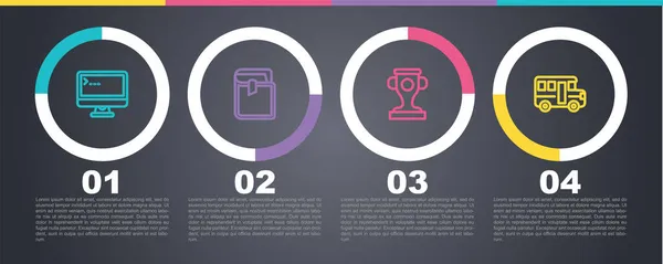 Set Line Computer Monitor Boek Beker School Bus Bedrijfsinfographic Sjabloon — Stockvector