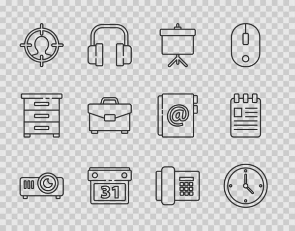 Set Line Film Film Medienprojektor Uhr Tafel Mit Diagramm Kalender — Stockvektor