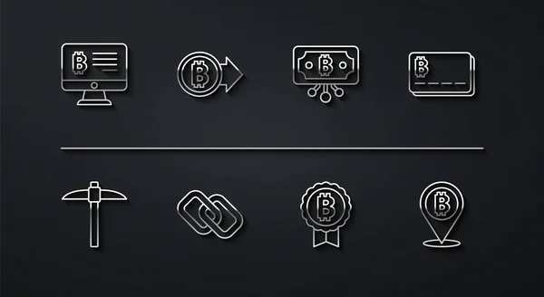 Définir Ligne Exploitation Bitcoin Moniteur Pickaxe Carte Crédit Avec Bitcoin — Image vectorielle