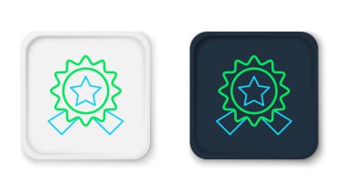 Beyaz arkaplanda yıldız simgesi olan çizgi madalyası. Kazanan başarı işareti. Ödül madalyası. Renkli taslak konsepti. Vektör