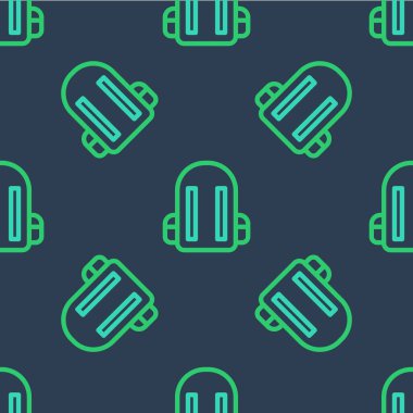 Çizgi Okul sırt çantası simgesi mavi arkaplanda izole edilmiş pürüzsüz desen. Vektör