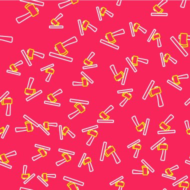 Ahşap çizgili balta simgesi kırmızı arkaplanda izole edilmiş. Oduncu baltası. Vektör