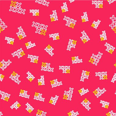 Satır ayarlanabilir nakış halka simgesi kırmızı arkaplanda izole edilmiş dikişsiz desen. Nakış için iplik ve iğne. Vektör