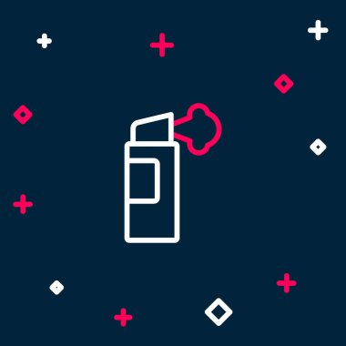 Mavi arkaplanda çizgi biber gazı ikonu izole edildi. OC gazı. Capsicum nefsi müdafaa spreyi. Renkli taslak konsepti. Vektör