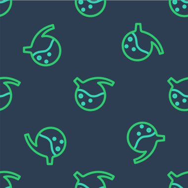 Çizgi Test tüpü ve matara kimyasal test ikonu mavi arka planda izole edilmiş kusursuz desen. Laboratuvar cam levhası. Vektör