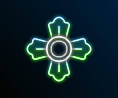 Parlayan neon hattı itfaiyeci ikonu siyah arka planda izole edildi. Renkli taslak konsepti. Vektör