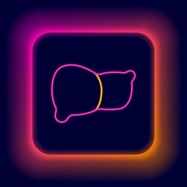 Parlayan neon hattı insan organının karaciğer simgesi siyah arka planda izole edildi. Renkli taslak konsepti. Vektör