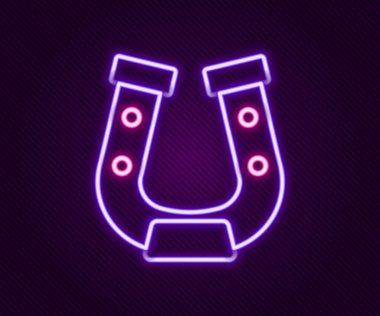 Parlayan neon çizgisi at nalı simgesi siyah arkaplanda izole edildi. Renkli taslak konsepti. Vektör