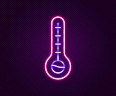 Parlayan neon hattı Meteoroloji termometresi, siyah zeminde izole edilmiş ısı ve soğuk ikonu ölçüyor. Termometre termometresi sıcak ya da soğuk hava gösteriyor. Renkli taslak konsepti. Vektör