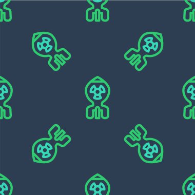 Nükleer bomba ikonu mavi arka planda izole edilmiş. Roket bombası düşüyor. Vektör