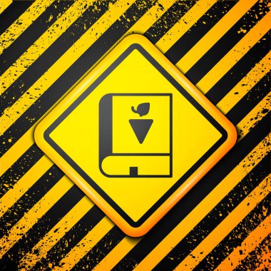 Sarı arka planda izole edilmiş üzüm ikonu hakkında kara kitap. Uyarı işareti. Vektör