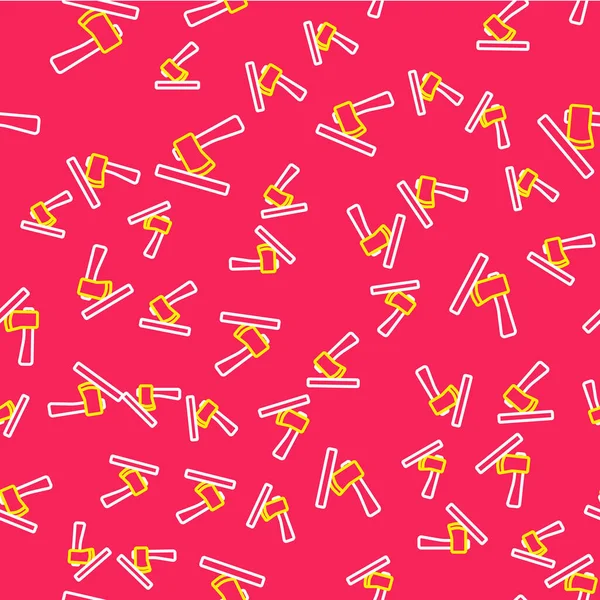 Ahşap çizgili balta simgesi kırmızı arkaplanda izole edilmiş. Oduncu baltası. Vektör