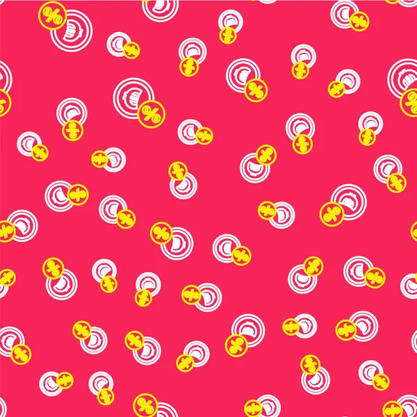 Çizgi Para madeni parası, kırmızı arkaplanda izole edilmiş yüzde ikon. Nakit bankacılık tabelası. Vektör