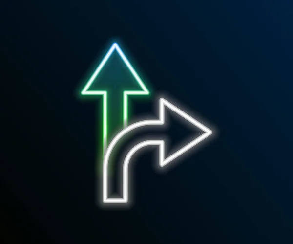 Leuchtende Leuchtlinien Verkehrszeichen. Wegweiser-Symbol isoliert auf schwarzem Hintergrund. Zeigersymbol. Abgelegenes Straßeninformationsschild. Wegweiser. Buntes Rahmenkonzept. Vektor — Stockvektor