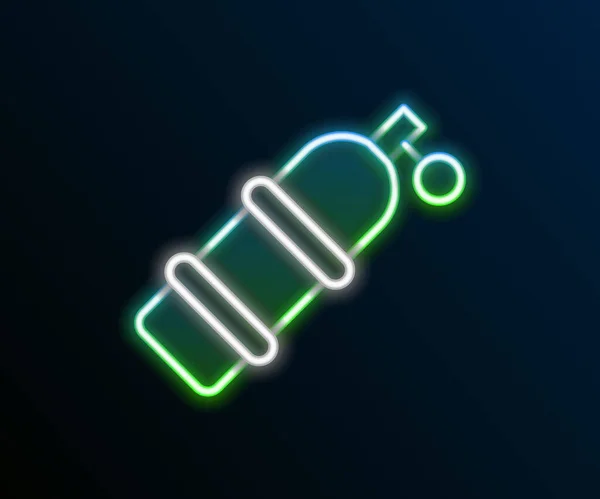 Linha de néon brilhante ícone de Aqualung isolado no fundo preto. Tanque de oxigénio para mergulhador. Equipamento de mergulho. Desporto extremo. Mergulho equipamento subaquático. Conceito de esboço colorido. Vetor — Vetor de Stock