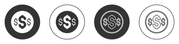 Icono símbolo del dólar negro aislado sobre fondo blanco. Dinero y efectivo, riqueza, símbolo de pago. Juego de casino. Botón de círculo. Vector — Archivo Imágenes Vectoriales