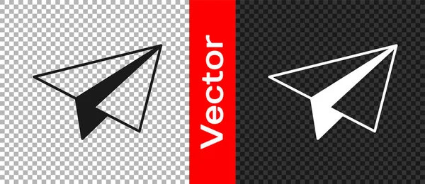 Icono de avión de papel negro aislado sobre fondo transparente. Vector — Vector de stock