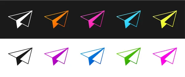 Set Paper airplane icon isolated on black and white background. Vector — Stock Vector