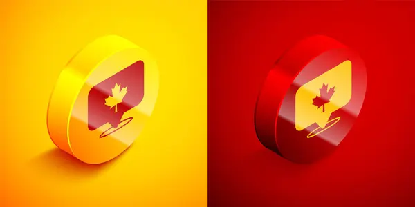 Izometrický Kanadský javorový list ikona izolované na oranžovém a červeném pozadí. Kanadský symbol javorový list. Kruhové tlačítko. Vektor — Stockový vektor