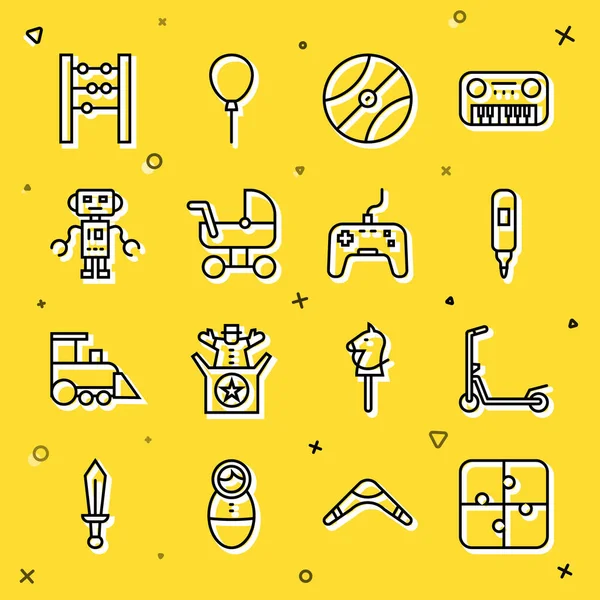 Набор Putin pieces toy, Scooter, Marker pen, Fabball, Baby strowd, Robot, Abacus and Gamepad icon. Вектор — стоковый вектор