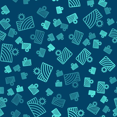 Üzüm bağları, üzüm bağları, yeşil çizgi, üzüm tepeleri, tarım ikonu, mavi arka planda izole edilmiş, pürüzsüz desen. Asma tarlası tepeleri manzarası. Vektör