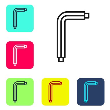 Beyaz arkaplanda siyah çizgi aracı allen tuşları simgesi izole edildi. Renkli kare düğmelerle simgeleri ayarla. Vektör