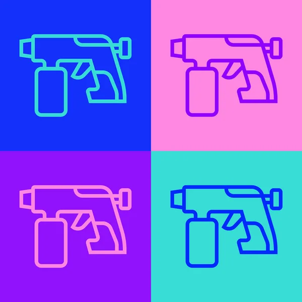 Поп-арт линии Краска спрей пистолет значок изолирован на цветном фоне. Вектор — стоковый вектор