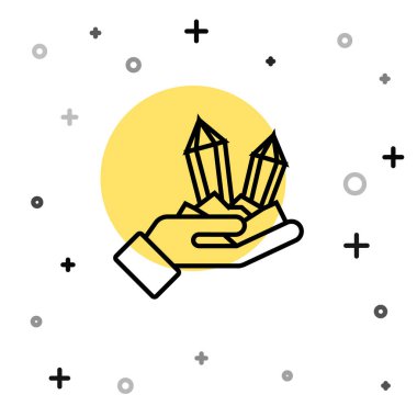 Siyah çizgi taşı simgesi beyaz arkaplanda izole edilmiş. Mücevher sembolü. Elmas. Rastgele dinamik şekiller. Vektör