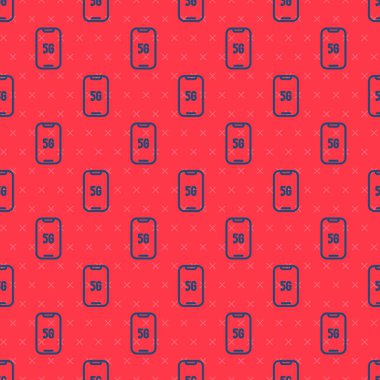 5G yeni kablosuz internet kablosuz kablosuz internet ikonu ile mavi hat Mobil kırmızı arka planda izole edilmiş. Küresel ağ yüksek hızlı bağlantı veri oranı teknolojisi. Vektör