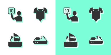 Jet ski, jüri değerlendirmesi, rüzgar sörfü ve mayo ikonu. Vektör