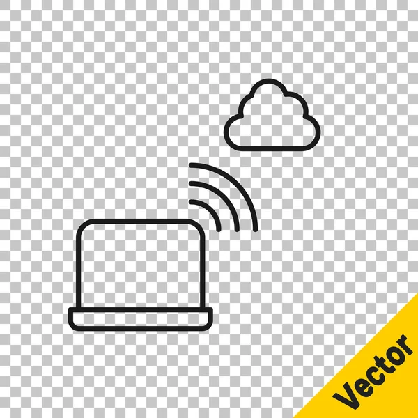 Black line Netzwerk Cloud-Verbindung Symbol isoliert auf transparentem Hintergrund. Soziale Technologie. Cloud Computing Konzept. Vektor — Stockvektor