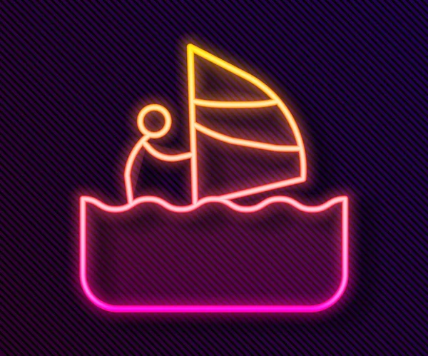 Gloeiende neon lijn Windsurfen pictogram geïsoleerd op zwarte achtergrond. Vector — Stockvector