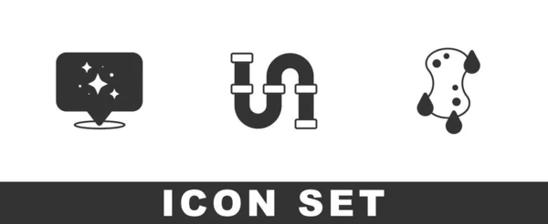 Встановіть службу прибирання будинку, металеву трубу промисловості та піктограму губки. Векторні — стоковий вектор