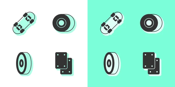 Set Knee pads, Skateboard, ball bearing and wheel icon. Vector — Stock Vector