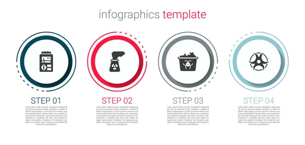 Set Dosimeter, central nuclear, residuos infecciosos y símbolo de peligro biológico. Plantilla de infografía empresarial. Vector — Vector de stock