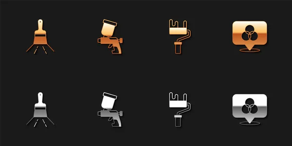 Set Måla borste, spruta pistol, roller och RGB och CMYK färgblandnings ikon. Vektor — Stock vektor