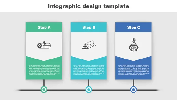 Conjunto de troncos de madera, viga y grúa Grapple agarrado. Plantilla de infografía empresarial. Vector — Archivo Imágenes Vectoriales