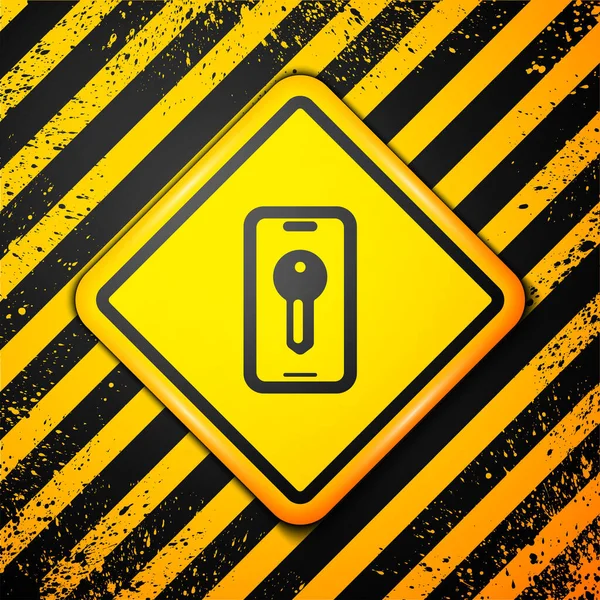 Icono de llave Black Smart aislado sobre fondo amarillo. Señal de advertencia. Vector — Archivo Imágenes Vectoriales