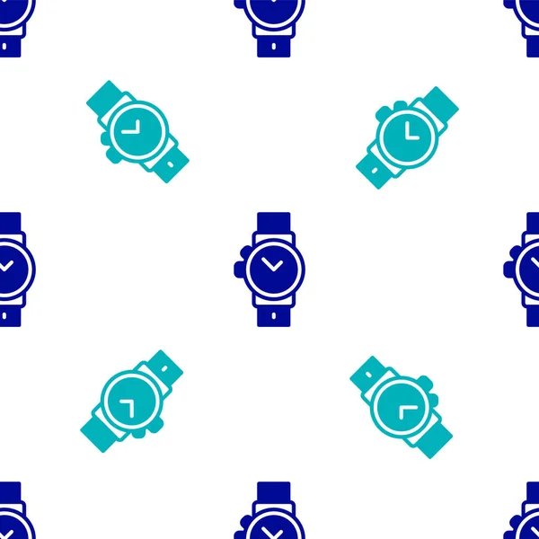 Blue Wrist horloge pictogram geïsoleerd naadloos patroon op witte achtergrond. Een horloge icoon. Vector — Stockvector