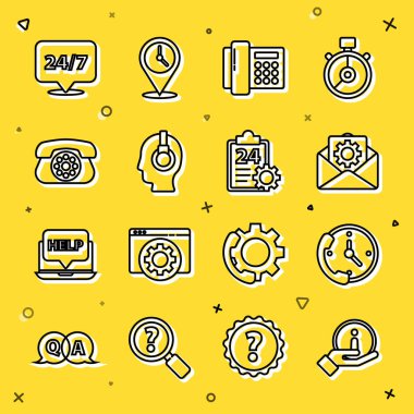 Satır Bilgisini Ayarla, Telefon 24 saat desteği, Zarf ayarı, Servis simgesi ile operatör dokunuşu, Saat ve Kontrol Listesini destekle. Vektör