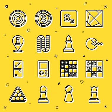 Satranç, dama tahtası, Pacman 'ın yemesi, bingo, Checker çipleri ve simgesi. Vektör