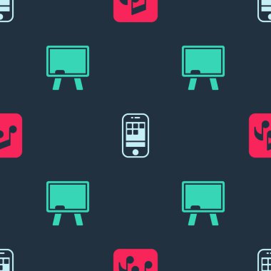 Müzik notası, ton, Smartphone ve Chalkboard 'u kusursuz şekilde ayarla. Vektör