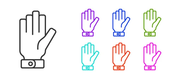 Ligne noire Gants de pompier icône isolée sur fond blanc. Protégez l'icône des gants. Définir des icônes colorées. Vecteur — Image vectorielle