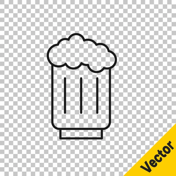 Línea negra Icono de taza de cerveza de madera aislado sobre fondo transparente. Vector — Vector de stock